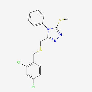 molecular formula C17H15Cl2N3S2 B2523129 3-{[(2,4-dichlorobenzyl)sulfanyl]methyl}-5-(methylsulfanyl)-4-phenyl-4H-1,2,4-triazole CAS No. 344274-41-5