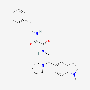molecular formula C25H32N4O2 B2523132 N1-(2-(1-methylindolin-5-yl)-2-(pyrrolidin-1-yl)ethyl)-N2-phenethyloxalamide CAS No. 922067-11-6