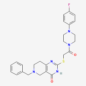 molecular formula C26H28FN5O2S B2523133 6-benzyl-2-((2-(4-(4-fluorophenyl)piperazin-1-yl)-2-oxoethyl)thio)-5,6,7,8-tetrahydropyrido[4,3-d]pyrimidin-4(3H)-one CAS No. 946215-14-1