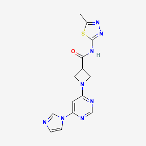 molecular formula C14H14N8OS B2523158 1-(6-(1H-imidazol-1-yl)pyrimidin-4-yl)-N-(5-methyl-1,3,4-thiadiazol-2-yl)azetidine-3-carboxamide CAS No. 2034622-58-5