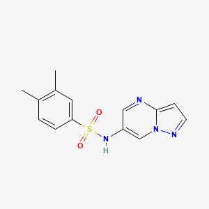 molecular formula C14H14N4O2S B2523160 3,4-dimethyl-N-(pyrazolo[1,5-a]pyrimidin-6-yl)benzenesulfonamide CAS No. 2034621-85-5