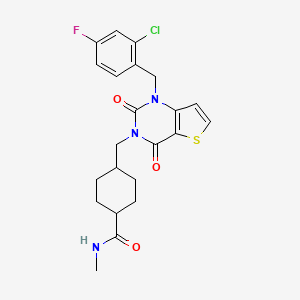 molecular formula C22H23ClFN3O3S B2523167 4-((1-(2-chloro-4-fluorobenzyl)-2,4-dioxo-1,2-dihydrothieno[3,2-d]pyrimidin-3(4H)-yl)methyl)-N-methylcyclohexanecarboxamide CAS No. 932291-00-4