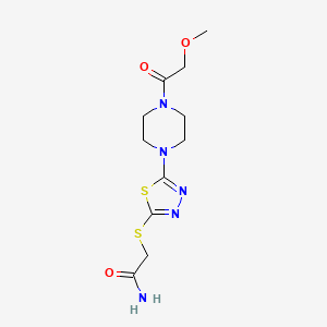 molecular formula C11H17N5O3S2 B2523169 2-((5-(4-(2-甲氧基乙酰基)哌嗪-1-基)-1,3,4-噻二唑-2-基)硫代)乙酰胺 CAS No. 1105197-55-4