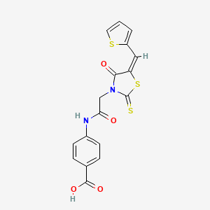 (E)-4-(2-(4-oxo-5-(thiophen-2-ylmethylene)-2-thioxothiazolidin-3-yl)acetamido)benzoic acid