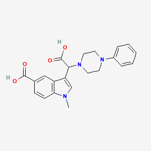 molecular formula C22H23N3O4 B2523175 Acide 3-(carboxy(4-phénylpiperazin-1-yl)méthyl)-1-méthyl-1H-indole-5-carboxylique CAS No. 1214030-99-5