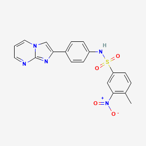 molecular formula C19H15N5O4S B2523190 N-(4-{イミダゾ[1,2-a]ピリミジン-2-イル}フェニル)-4-メチル-3-ニトロベンゼン-1-スルホンアミド CAS No. 836663-39-9