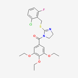 molecular formula C23H26ClFN2O4S B2523193 (2-((2-chloro-6-fluorobenzyl)thio)-4,5-dihydro-1H-imidazol-1-yl)(3,4,5-triethoxyphenyl)methanone CAS No. 851802-87-4