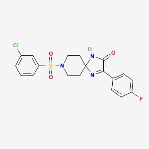 molecular formula C19H17ClFN3O3S B2523215 8-((3-Chlorophenyl)sulfonyl)-3-(4-fluorophenyl)-1,4,8-triazaspiro[4.5]dec-3-en-2-one CAS No. 1219158-04-9