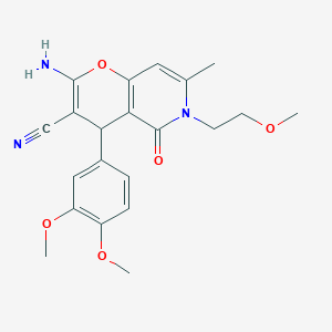 molecular formula C21H23N3O5 B2523226 2-氨基-4-(3,4-二甲氧基苯基)-6-(2-甲氧基乙基)-7-甲基-5-氧代-5,6-二氢-4H-吡喃并[3,2-c]吡啶-3-腈 CAS No. 880794-96-7