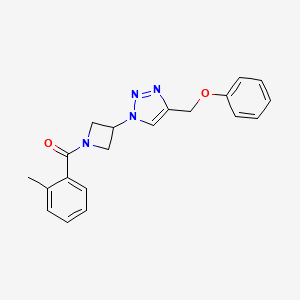 molecular formula C20H20N4O2 B2523249 1-[1-(2-甲基苯甲酰基)氮杂环丁烷-3-基]-4-(苯氧甲基)-1H-1,2,3-三唑 CAS No. 2034247-43-1