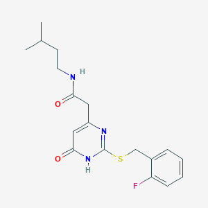 molecular formula C18H22FN3O2S B2523251 2-(2-((2-fluorobenzyl)thio)-6-oxo-1,6-dihydropyrimidin-4-yl)-N-isopentylacetamide CAS No. 1105240-41-2