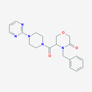 molecular formula C20H23N5O3 B2523281 4-Benzyl-5-(4-(pyrimidin-2-yl)piperazine-1-carbonyl)morpholin-3-one CAS No. 1351581-19-5