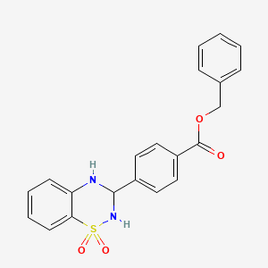 molecular formula C21H18N2O4S B2523285 Benzyl-4-(1,1-Dioxido-3,4-dihydro-2H-1,2,4-benzothiadiazin-3-yl)benzoat CAS No. 1040680-07-6