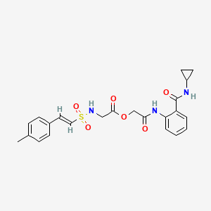 molecular formula C23H25N3O6S B2523298 [2-[2-(cyclopropylcarbamoyl)anilino]-2-oxoethyl] 2-[[(E)-2-(4-methylphenyl)ethenyl]sulfonylamino]acetate CAS No. 878112-14-2