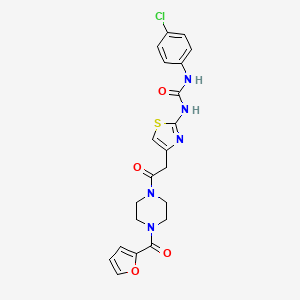 molecular formula C21H20ClN5O4S B2523325 1-(4-Chlorophenyl)-3-(4-(2-(4-(furan-2-carbonyl)piperazin-1-yl)-2-oxoethyl)thiazol-2-yl)urea CAS No. 897620-80-3