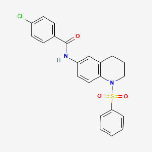 molecular formula C22H19ClN2O3S B2523348 4-chloro-N-(1-(phenylsulfonyl)-1,2,3,4-tetrahydroquinolin-6-yl)benzamide CAS No. 942006-37-3
