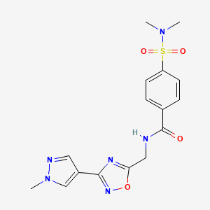 molecular formula C16H18N6O4S B2523367 4-(N,N-二甲基氨磺酰基)-N-((3-(1-甲基-1H-吡唑-4-基)-1,2,4-恶二唑-5-基)甲基)苯甲酰胺 CAS No. 2034383-95-2