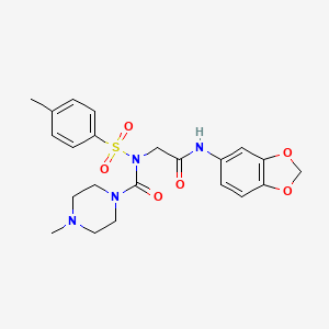 molecular formula C22H26N4O6S B2523368 N-(2-(benzo[d][1,3]dioxol-5-ylamino)-2-oxoethyl)-4-methyl-N-tosylpiperazine-1-carboxamide CAS No. 887196-76-1