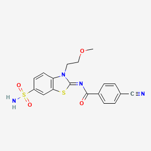 molecular formula C18H16N4O4S2 B2523402 (Z)-4-cyano-N-(3-(2-methoxyethyl)-6-sulfamoylbenzo[d]thiazol-2(3H)-ylidene)benzamide CAS No. 865159-82-6