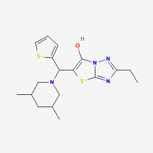 molecular formula C18H24N4OS2 B2523404 5-((3,5-Dimethylpiperidin-1-yl)(thiophen-2-yl)methyl)-2-ethylthiazolo[3,2-b][1,2,4]triazol-6-ol CAS No. 1009234-95-0