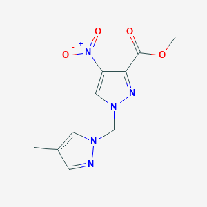 molecular formula C10H11N5O4 B2523408 methyl 1-[(4-methyl-1H-pyrazol-1-yl)methyl]-4-nitro-1H-pyrazole-3-carboxylate CAS No. 1260379-30-3