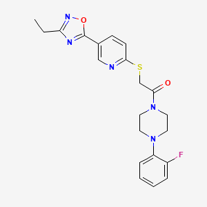molecular formula C21H22FN5O2S B2523409 1-({[5-(3-Ethyl-1,2,4-oxadiazol-5-yl)pyridin-2-yl]thio}acetyl)-4-(2-fluorophenyl)piperazine CAS No. 1251704-25-2