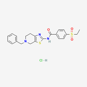 molecular formula C22H24ClN3O3S2 B2523419 Clorhidrato de N-(5-bencil-4,5,6,7-tetrahidrotiazolo[5,4-c]piridin-2-il)-4-(etilsulfonil)benzamida CAS No. 1190015-80-5