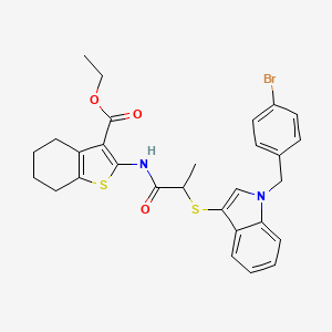 molecular formula C29H29BrN2O3S2 B2523469 Ethyl 2-[2-[1-[(4-bromophenyl)methyl]indol-3-yl]sulfanylpropanoylamino]-4,5,6,7-tetrahydro-1-benzothiophene-3-carboxylate CAS No. 681274-63-5
