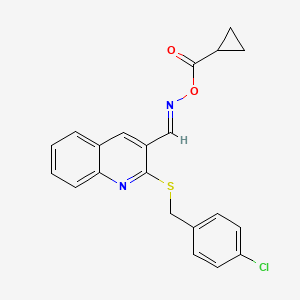 molecular formula C21H17ClN2O2S B2523486 N-((E)-{2-[(4-氯苄基)硫代]-3-喹啉基}亚甲基)-N-[(环丙基羰基)氧基]胺 CAS No. 692287-19-7