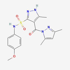 molecular formula C17H19N5O4S B2523490 4-[(3,5-二甲基-1H-吡唑-1-基)羰基]-N-(4-甲氧基苯基)-3-甲基-1H-吡唑-5-磺酰胺 CAS No. 1298033-83-6