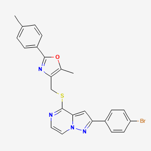 2-(4-Bromophenyl)-4-({[5-methyl-2-(4-methylphenyl)-1,3-oxazol-4-yl]methyl}thio)pyrazolo[1,5-a]pyrazine