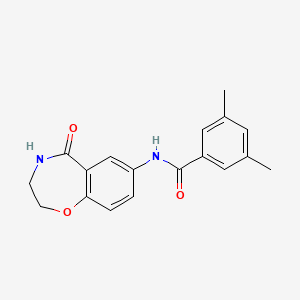 molecular formula C18H18N2O3 B2523497 3,5-dimethyl-N-(5-oxo-2,3,4,5-tetrahydrobenzo[f][1,4]oxazepin-7-yl)benzamide CAS No. 922129-96-2