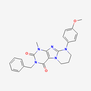 molecular formula C23H23N5O3 B2523516 3-benzyl-9-(4-methoxyphenyl)-1-methyl-6,7,8,9-tetrahydropyrimido[2,1-f]purine-2,4(1H,3H)-dione CAS No. 848684-48-0