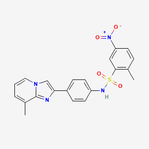 molecular formula C21H18N4O4S B2523525 2-methyl-N-(4-(8-methylimidazo[1,2-a]pyridin-2-yl)phenyl)-5-nitrobenzenesulfonamide CAS No. 865612-12-0