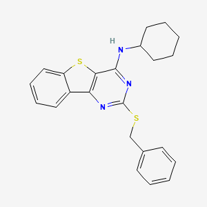 molecular formula C23H23N3S2 B2523534 2-(benzylsulfanyl)-N-cyclohexyl[1]benzothieno[3,2-d]pyrimidin-4-amine CAS No. 861209-09-8