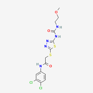 molecular formula C14H15Cl2N5O3S2 B2523552 N-(3,4-dichlorophenyl)-2-((5-(3-(2-methoxyethyl)ureido)-1,3,4-thiadiazol-2-yl)thio)acetamide CAS No. 1172399-63-1