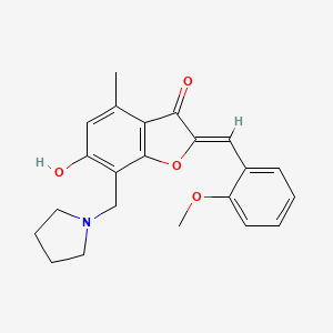 molecular formula C22H23NO4 B2523553 (Z)-6-hydroxy-2-(2-methoxybenzylidene)-4-methyl-7-(pyrrolidin-1-ylmethyl)benzofuran-3(2H)-one CAS No. 903865-71-4