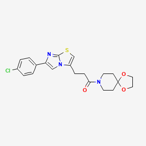 molecular formula C21H22ClN3O3S B2523554 3-(6-(4-Chlorophenyl)imidazo[2,1-b]thiazol-3-yl)-1-(1,4-dioxa-8-azaspiro[4.5]decan-8-yl)propan-1-one CAS No. 1172364-84-9