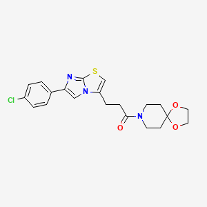 molecular formula C21H22ClN3O3S B2523554 3-(6-(4-氯苯基)咪唑并[2,1-b]噻唑-3-基)-1-(1,4-二氧杂-8-氮杂螺[4.5]癸环-8-基)丙-1-酮 CAS No. 1172364-84-9