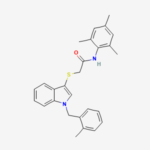 molecular formula C27H28N2OS B2523569 N-mesityl-2-((1-(2-methylbenzyl)-1H-indol-3-yl)thio)acetamide CAS No. 851412-57-2