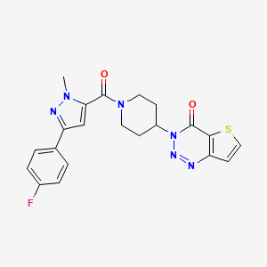 molecular formula C21H19FN6O2S B2523573 3-(1-(3-(4-fluorophenyl)-1-methyl-1H-pyrazole-5-carbonyl)piperidin-4-yl)thieno[3,2-d][1,2,3]triazin-4(3H)-one CAS No. 2034555-01-4