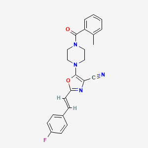 (E)-2-(4-fluorostyryl)-5-(4-(2-methylbenzoyl)piperazin-1-yl)oxazole-4-carbonitrile