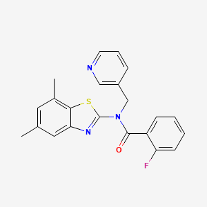 N-(5,7-dimethylbenzo[d]thiazol-2-yl)-2-fluoro-N-(pyridin-3-ylmethyl)benzamide