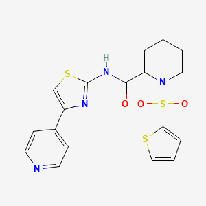 molecular formula C18H18N4O3S3 B2523600 N-(4-(吡啶-4-基)噻唑-2-基)-1-(噻吩-2-基磺酰基)哌啶-2-甲酰胺 CAS No. 1097616-61-9