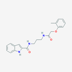 molecular formula C21H23N3O3 B252361 N-(3-{[(2-methylphenoxy)acetyl]amino}propyl)-1H-indole-2-carboxamide 