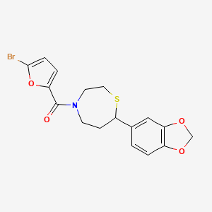 molecular formula C17H16BrNO4S B2523634 (7-(苯并[d][1,3]二氧杂环-5-基)-1,4-噻氮杂环-4-基)(5-溴呋喃-2-基)甲酮 CAS No. 1705881-33-9