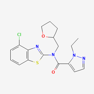 molecular formula C18H19ClN4O2S B2523640 N-(4-chlorobenzo[d]thiazol-2-yl)-1-ethyl-N-((tetrahydrofuran-2-yl)methyl)-1H-pyrazole-5-carboxamide CAS No. 1170614-73-9