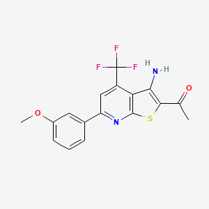 molecular formula C17H13F3N2O2S B2523641 1-[3-Amino-6-(3-methoxyphenyl)-4-(trifluoromethyl)thieno[2,3-b]pyridin-2-yl]ethanone CAS No. 625377-34-6