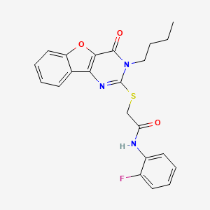molecular formula C22H20FN3O3S B2523643 2-((3-丁基-4-氧代-3,4-二氢苯并呋喃[3,2-d]嘧啶-2-基)硫代)-N-(2-氟苯基)乙酰胺 CAS No. 899982-02-6