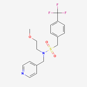 molecular formula C17H19F3N2O3S B2523650 N-(2-methoxyethyl)-N-(pyridin-4-ylmethyl)-1-(4-(trifluoromethyl)phenyl)methanesulfonamide CAS No. 1396628-56-0